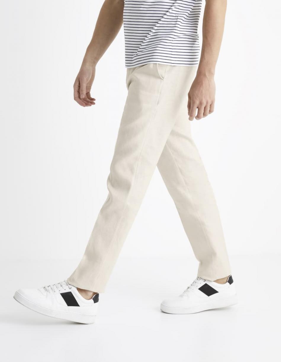 Celio Pantalon de costume slim lin Naturel Pantalons Homme Avossucces
